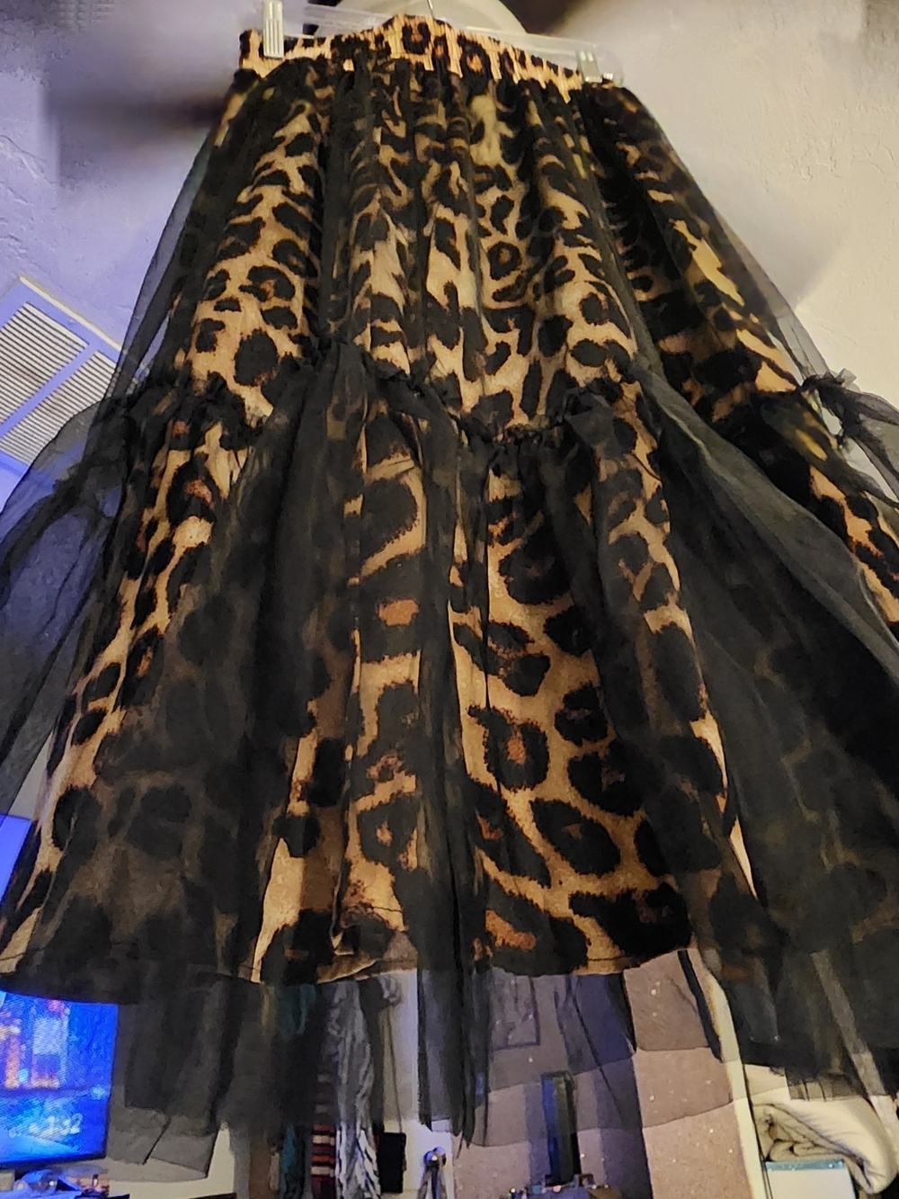 Sassy Leopard Print Tiered Tulle Skirt - Black & Tan